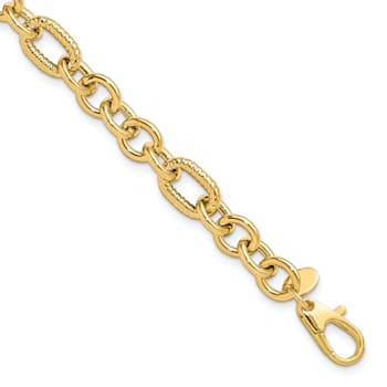 14K Yellow Gold Polished and Textured 7.5-inch Fancy Bracelet