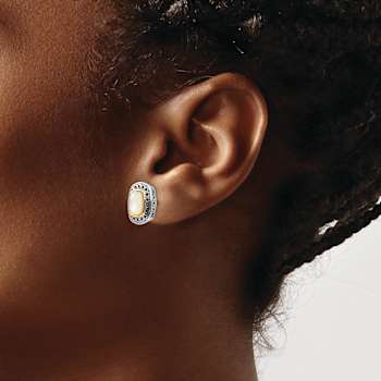 Sterling Silver with 14K Accent Antiqued Mother Of Pearl Post Earrings