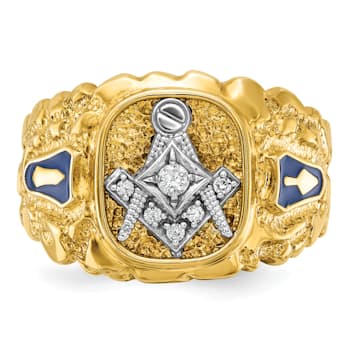 10K Two-tone Yellow and White Gold Nugget Textured Diamond Blue Lodge
Masonic Ring 0.1ctw