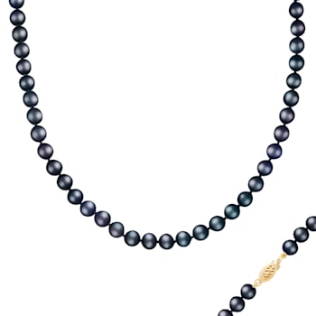 7-7.5mm Black Cultured Freshwater Pearl 14k Yellow Gold Jewelry Set