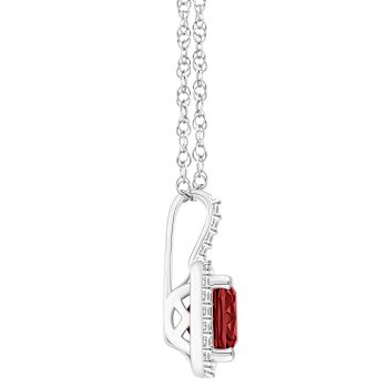 7mm Cushion Garnet 1/6 ctw Diamond Rhodium Over Sterling Silver Halo
Pendant with Chain