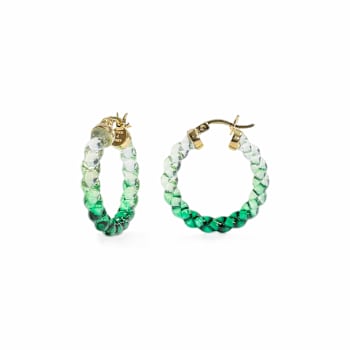 14K Yellow Gold Over Sterling Silver Painted Mini Rope Hoops in Green