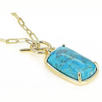 Turquoise Rectangular Cushion Pendant On Paperclip Chain In 18K Gold
Over Sterling Silver