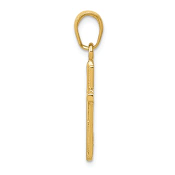 14k Yellow Gold Polished Cross with Stripped Border Pendant