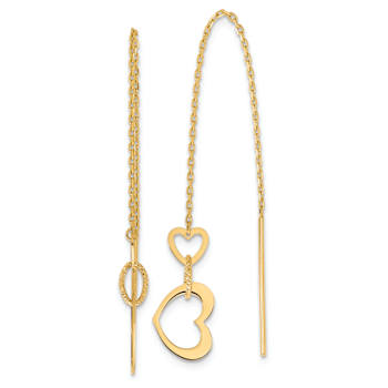 14k Yellow Gold Polished Hearts Dangle Earrings