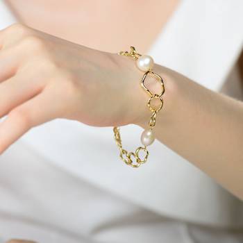 Pear Shape Freshwater Pearl Station Bracelet In 14K Gold Over Sterling Silver