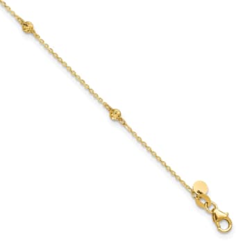 14K Yellow Gold Polished Diamond-cut 9-inch Plus 1-inch Extension Anklet