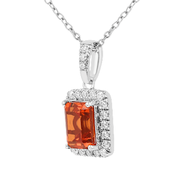 Peach Orange Lab Created Padparadscha Sapphire and Moissanite Sterling
Silver Necklace with chain