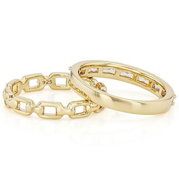 Moissanite Baguette And Round Stackable Ring Set Of 2 In 14K Gold Over
Sterling Silver