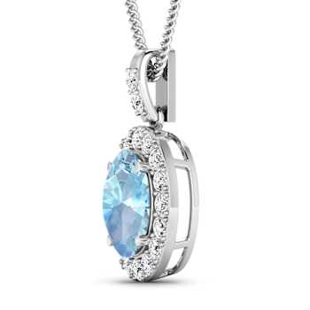 1.90ctw 14K White Gold Oval Aquamarine and White Diamond Pendant with 18
inch Cable Chain