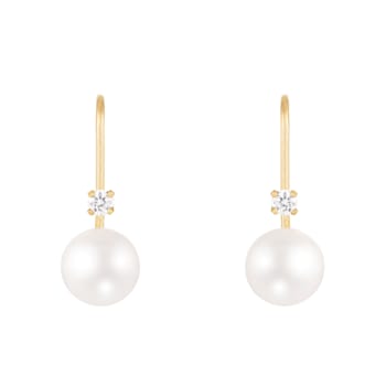 14k Yellow Gold Leverback Earring with 6mm Freshwater Pearl and .06CT DTW
