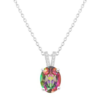 10x8mm Oval Mystic Topaz With Diamond Accents Rhodium Over Sterling
Silver Pendant with Chain