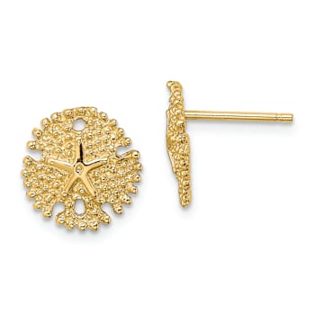 14k Yellow Gold Textured Sand Dollar Stud Earrings