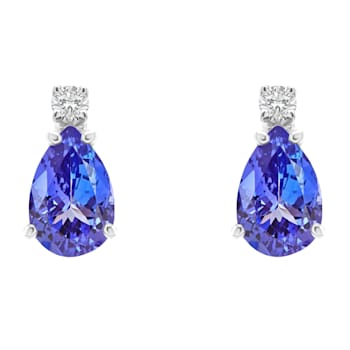 6x4mm Pear Shape Tanzanite with Diamond Accents 14k White Gold Stud Earrings