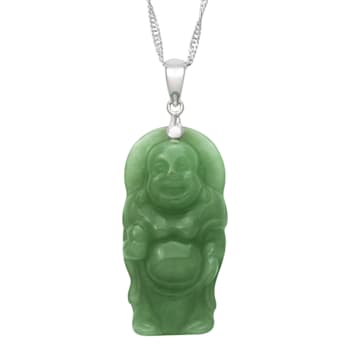 Sterling Silver Jadeite 32x17MM  Buddha Pendant with Singapore Chain