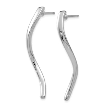 Rhodium Over 14K White Gold Long Curled Dangle Earrings