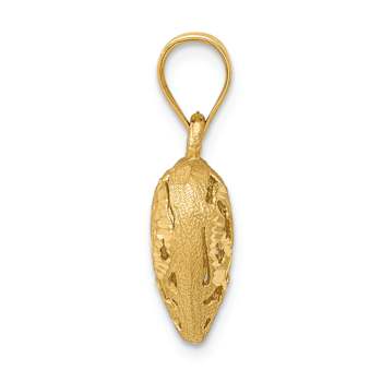 14k Yellow Gold Polished and Brushed 3D Filigree Puffed Heart Pendant