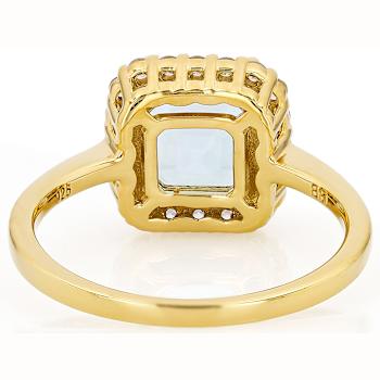 Blue Topaz Square Octagonal And White Zircon Ring In 18K Gold Over
Sterling Silver 3.04ctw