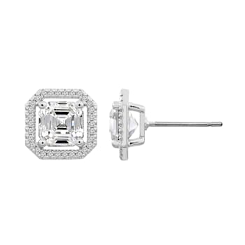White Cubic Zirconia Platinum Over Sterling Silver Asscher Cut Earrings 4.30ctw