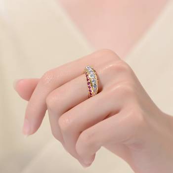 Ruby Color CZ Cocktail Ring In 14K Gold Over Sterling Silver