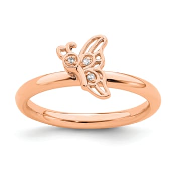 14K Rose Gold Over Sterling Silver Stackable Expressions Butterfly with
Diamond Ring 0.015ctw