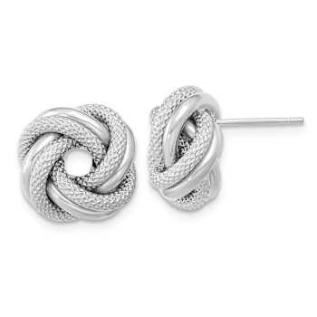 Rhodium Over 14k White Gold 13.5mm Polished Textured Double Love Knot
Stud Earrings