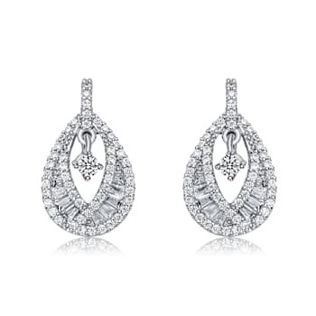 CZ Pear Shape Drop Earrings In Sterling Silver