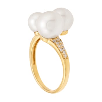 8.5-9mm Round White Freshwater Pearl and 0.14ctw Diamond 10K Yellow Gold Ring