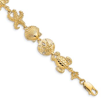 14k Yellow Gold Textured Sea Life Theme Bracelet