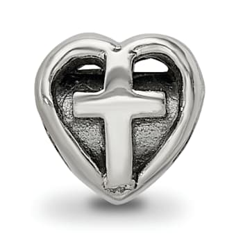 Sterling Silver Heart with Cross Bead