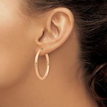 14k Rose Gold Polished 1 3/8" Endless Tube Hoop Earrings