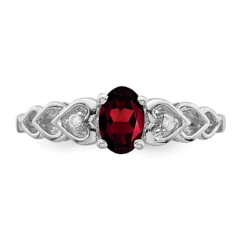 Rhodium Over Sterling Silver Garnet and Diamond Ring