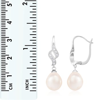 7-7½mm White Cultured Freshwater Pearl and Cubic Zirconia Rhodium Over
Sterling Silver Earrings