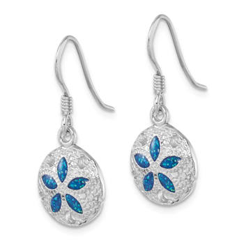 Rhodium Over Sterling Silver Enameled Sand Dollar Dangle Earrings