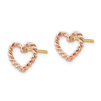 14K Rose Gold Polished Twisted Heart Post Earrings
