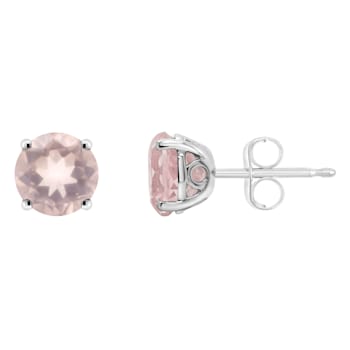 6mm Round Rose Quartz Rhodium Over Sterling Silver Stud Earrings
