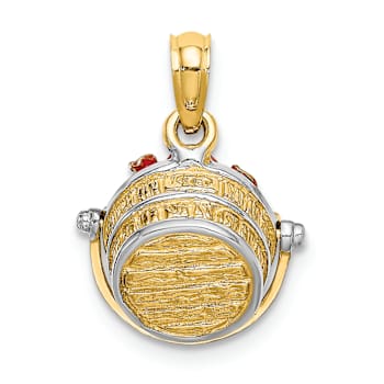 14K Two-tone Gold  3D Textured Multi-Color Enamel Apple Basket Charm