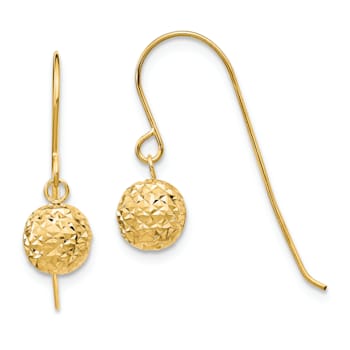 14K Yellow Gold Diamond-Cut Bead Dangle Earrings