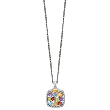 Rhodium Over Sterling Silver with 14K Accent Citrine/Amethyst/Swiss Blue
Topaz/Peridot Necklace
