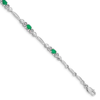 Rhodium Over 10k White Gold Diamond and Emerald Bracelet