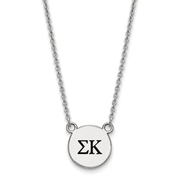 Rhodium Over Sterling Silver LogoArt Sigma Kappa Small Enamel Pendant Necklace