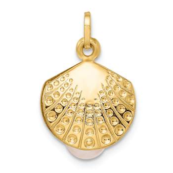 14k Yellow Gold Childrens Polished and Textured Freshwater Cultured
Pearl Clam Pendant