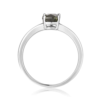 Rectangular Cushion Green Tourmaline Sterling Silver Solitaire Ring, 0.85ct