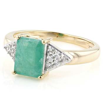Emerald And White Zircon Ring In 18K Gold Over Sterling Silver 1.65ctw