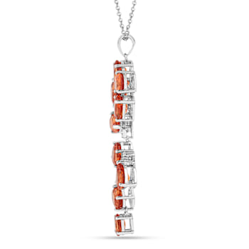 Peach Orange Lab Created Padparadscha Sapphire and CZ Rhodium Over
Silver Pendant Necklace