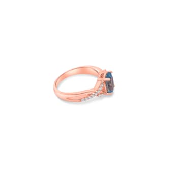 9x7mm Oval Aquamarine and White CZ 18K Rose Gold Over Sterling Silver
Ring, 1.54ctw