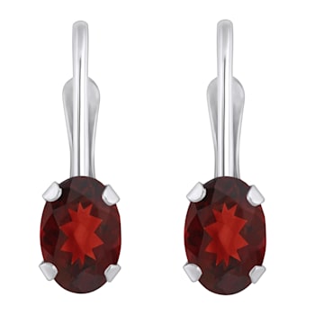 6x4mm Oval Garnet Rhodium Over 10k White Gold Drop Earrings