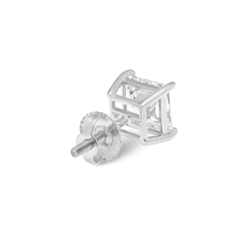 White Cubic Zirconia 14k White Gold Studs With Velvet Gift Box 4.00ctw