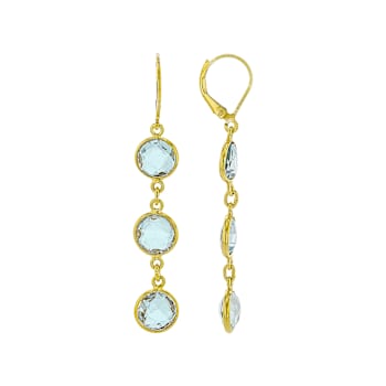 Blue Topaz Round Dangle Earrings In 18K Gold Over Sterling Silver 14.00ctw
