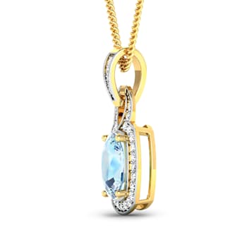 1.65ctw 14K Yellow Gold Aquamarine and White Diamond Pendant with 18
inch Cable Chain